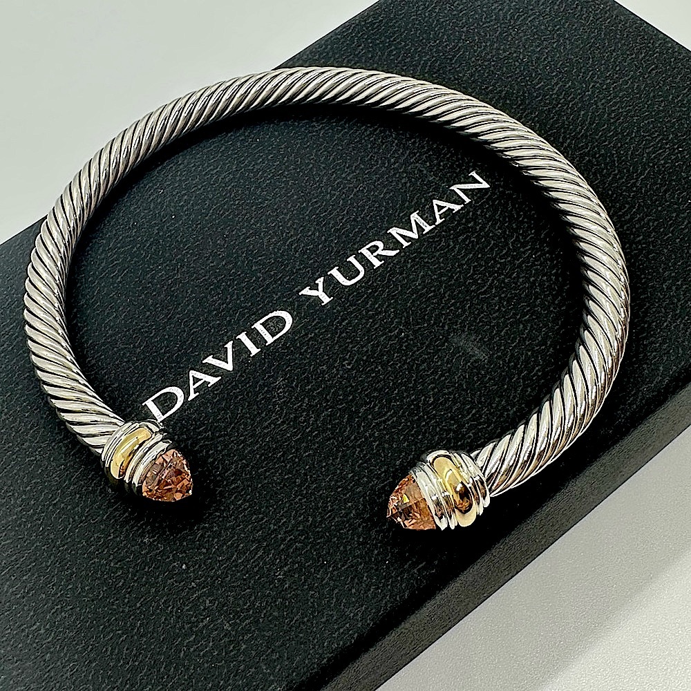 DAVID YURMAN 925 Silver Morganite 
5 mm Cable Classic Cuff Bracel